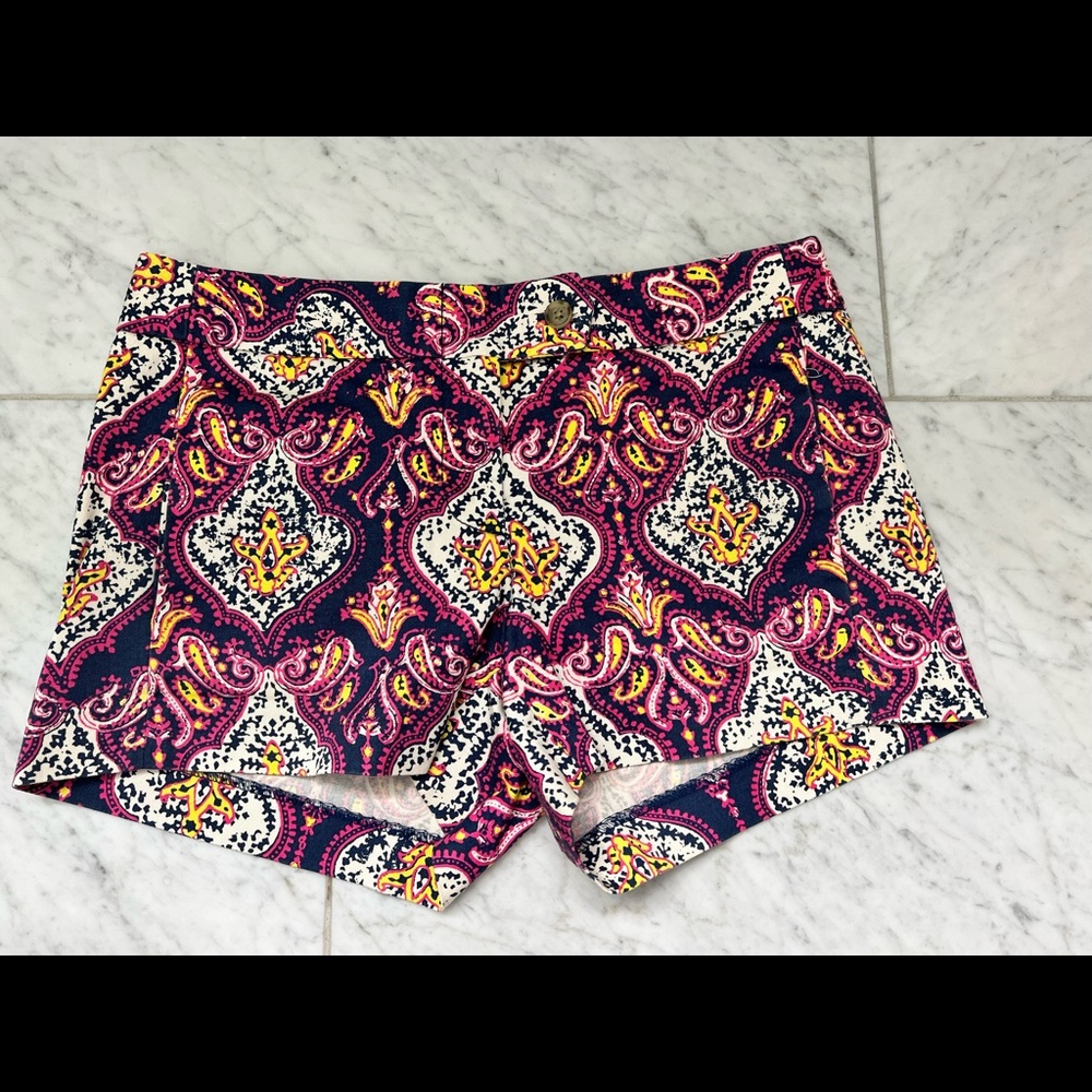 J.Crew Sz 2 Patterned Short Navy Magenta Stretch City Fit